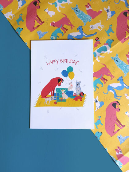 hand drawn illustrated dog Birthday card