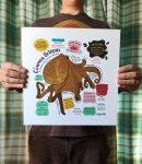 A square print with an illustration of a common octopus surrounded by colour coded fun facts