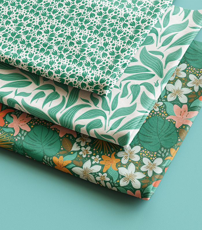 leaf and tropical flower fabric samples