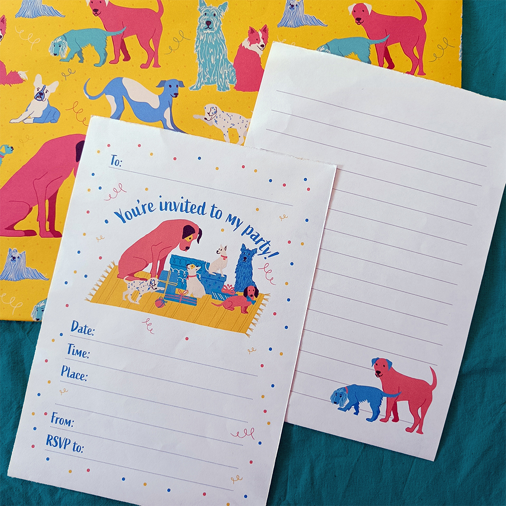 happy dog invite and writing paper template