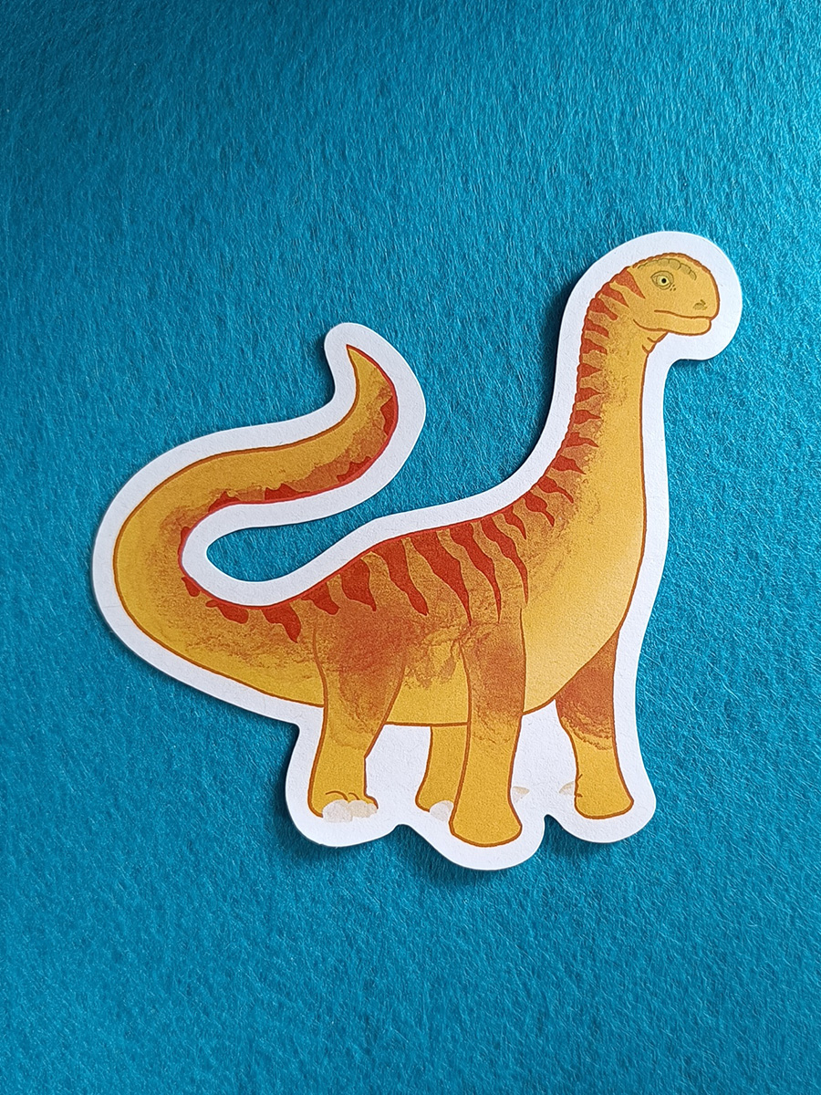 die cut sticker of illustrated cetiosaurus dinosaur