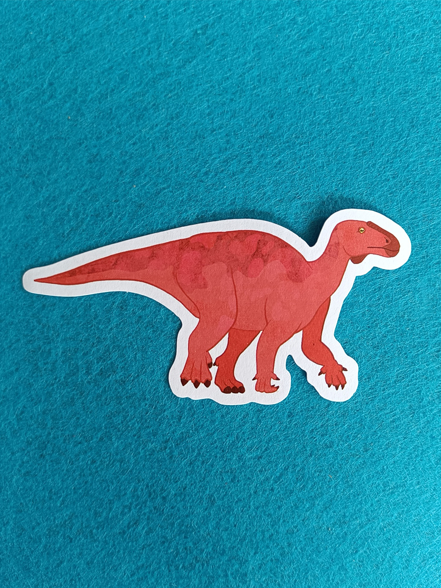 die cut sticker of illustrated cumnoria dinosaur