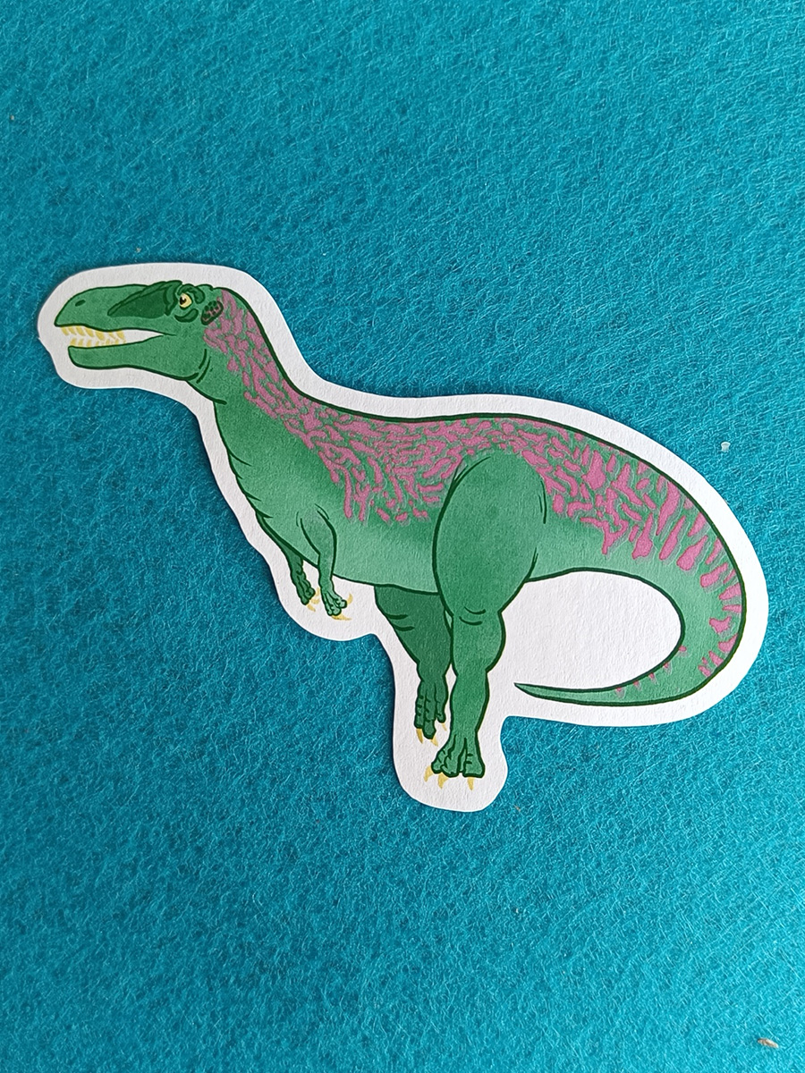 die cut sticker of illustrated eustreptospondylus dinosaur