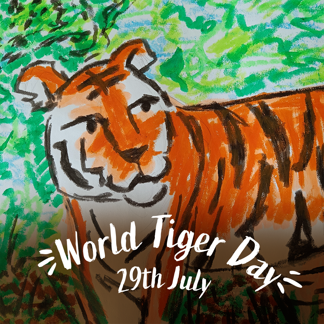 sketch of a tiger using painsticks by min dawson with world tiger day over the top