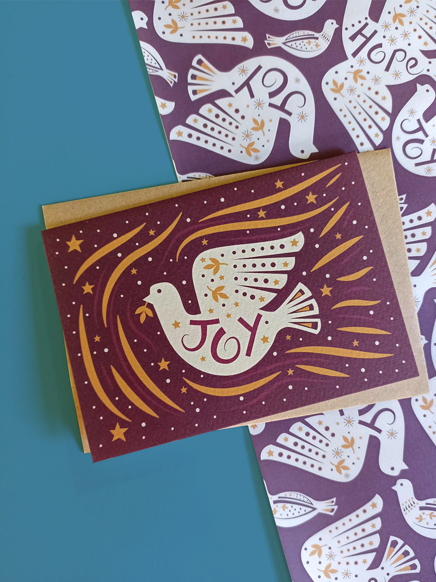 illustrated joy dove christmas card