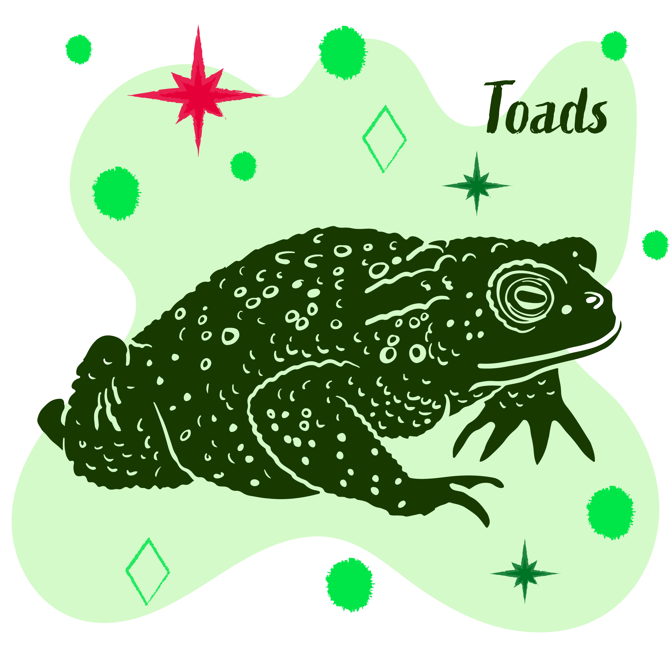 Green stamp illustration of a common toad