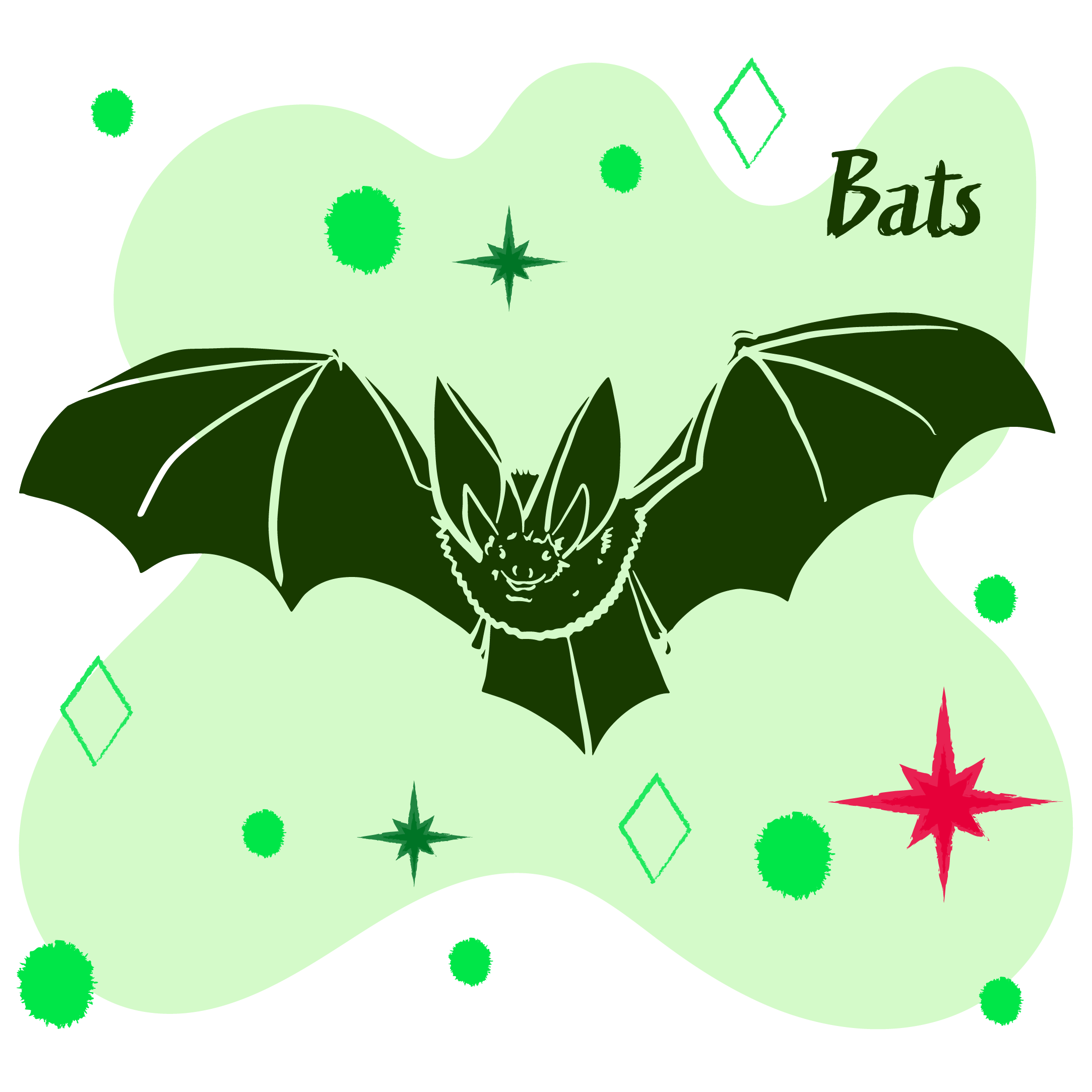 Stamp illustration of a bat in flight