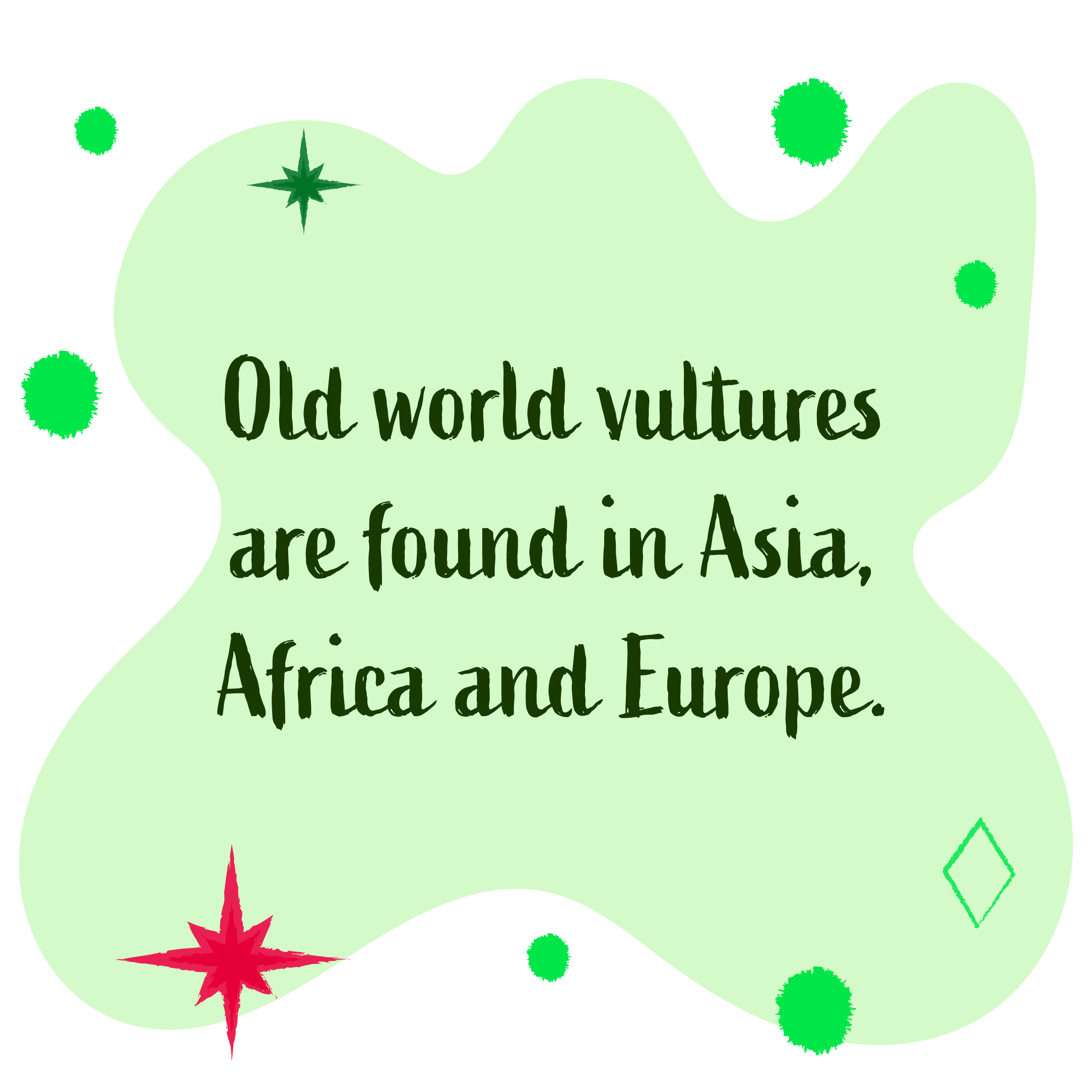 Old world vultures are found in Asia, Africa and Europe.