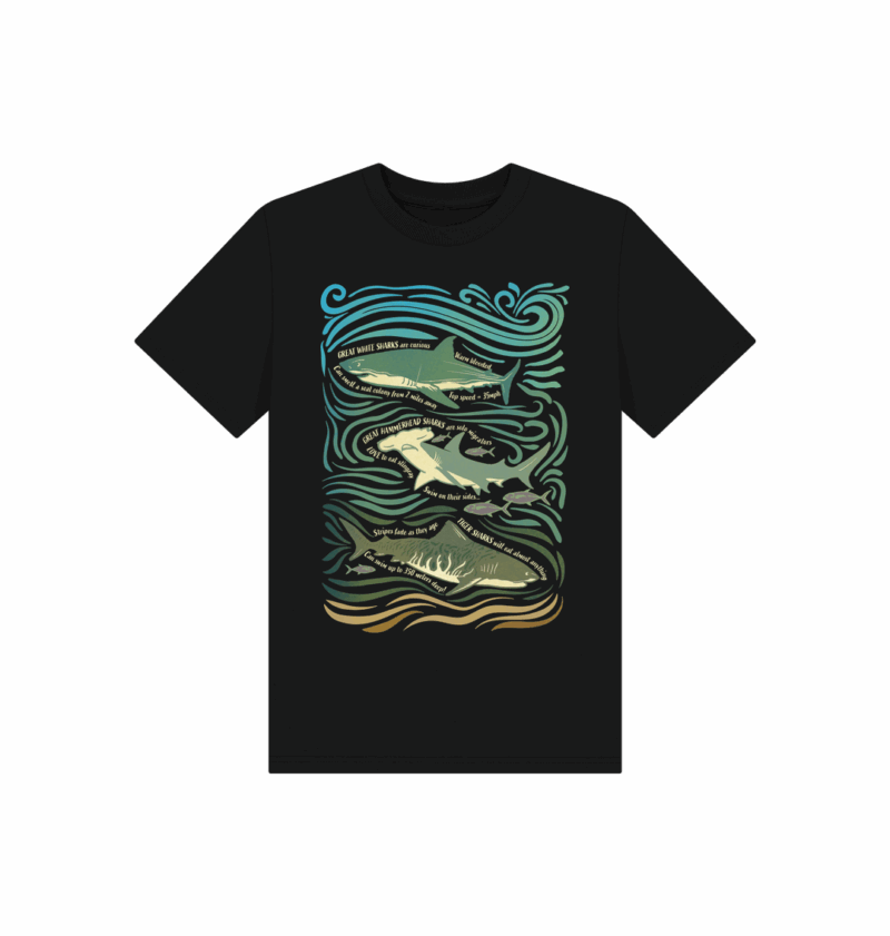 Sharks fun fact organic printed t-shirt, child size - Image 2
