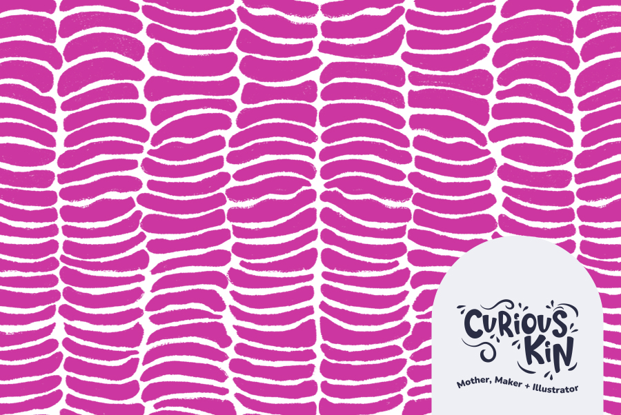 Curious Kin's abstract striped repeating pattern in magenta pink inspired by crinoid stems.