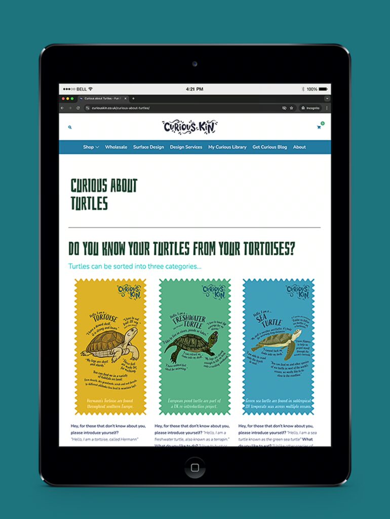 Ipad with curious about turtles fun fact page open on it