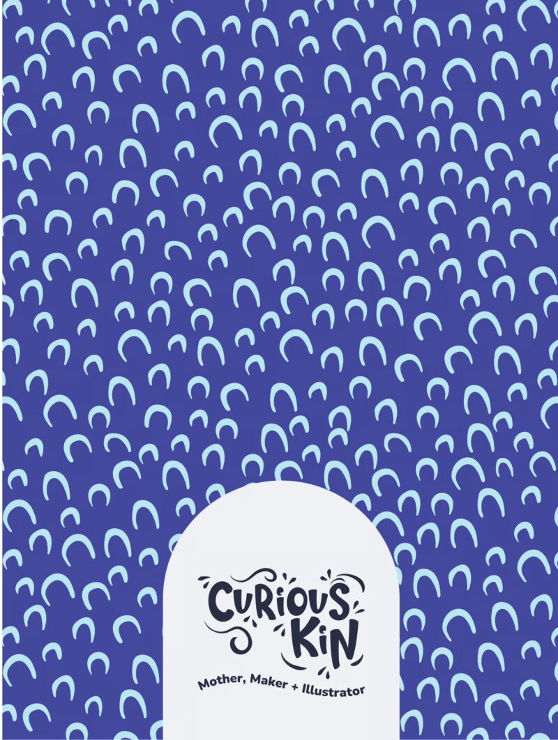 Curious Kin's seamless pattern swatch for fabric printing on demand - hand drawn mini arches ins a scatter pattern called indigo arches