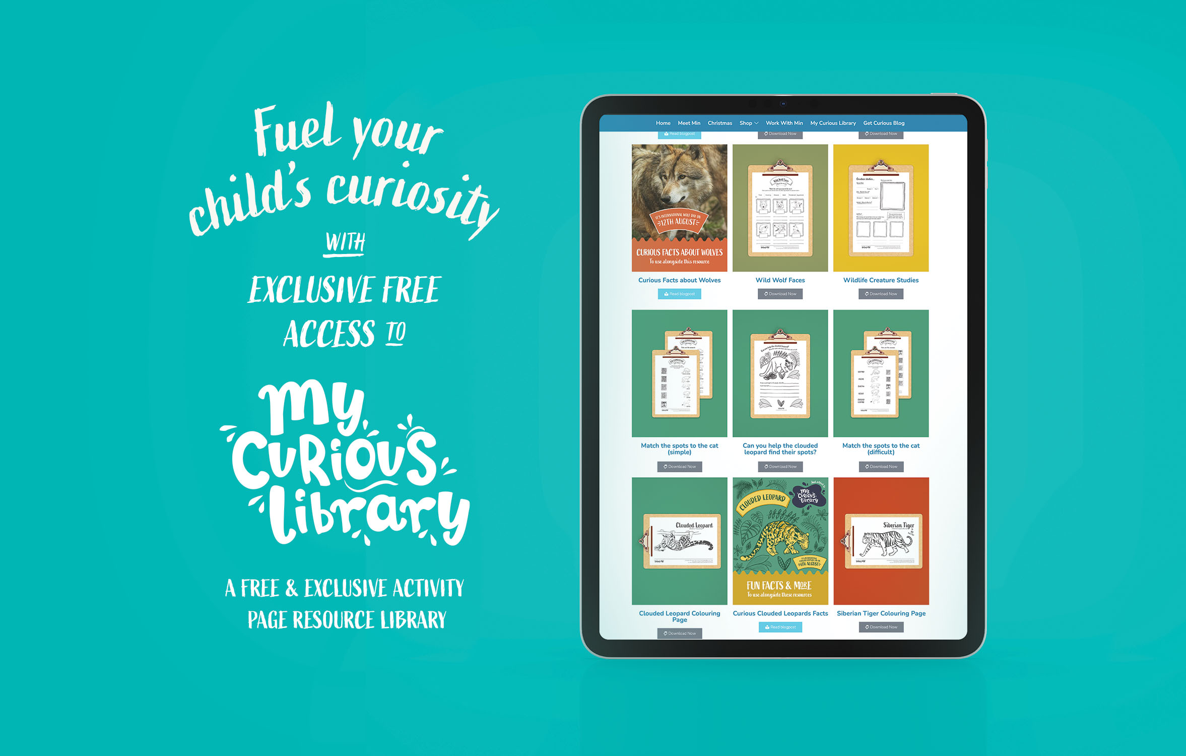 Banner with ipad showing a snapshot view of resource library with text