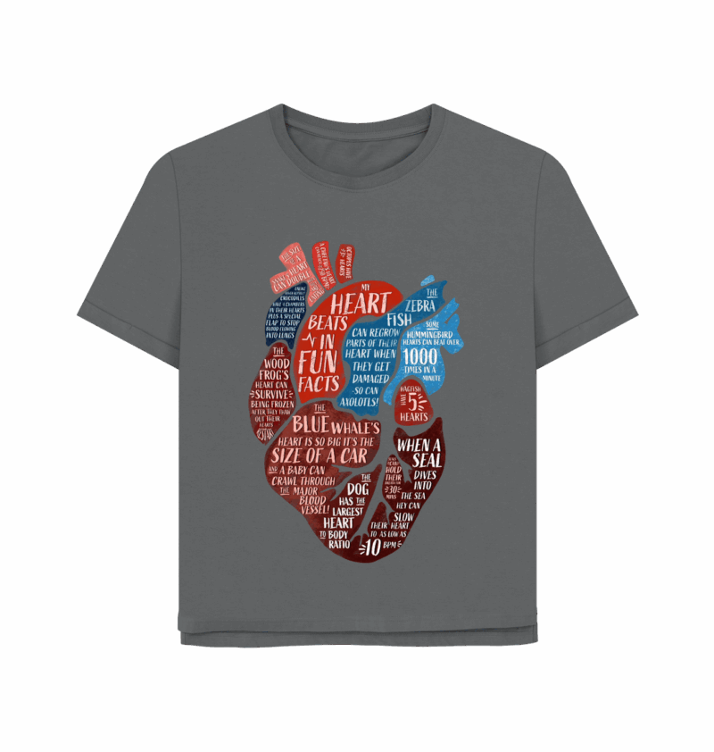 My heart beats in fun facts relaxed fit womens printed t-shirt