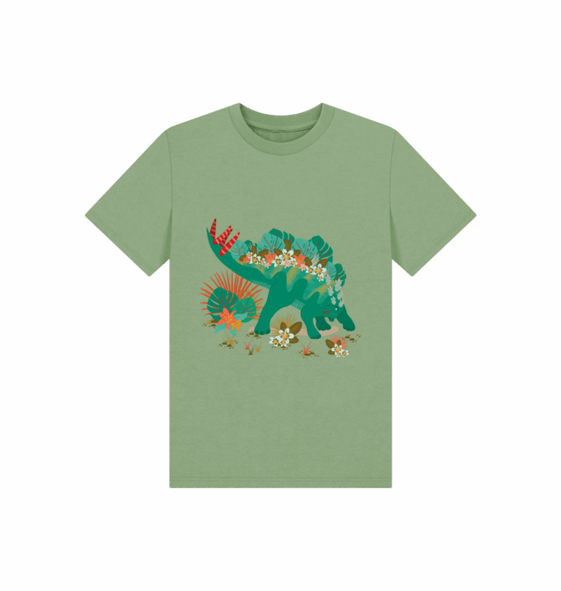 Tropical stegosaurus printed childrens t-shirt - Image 2