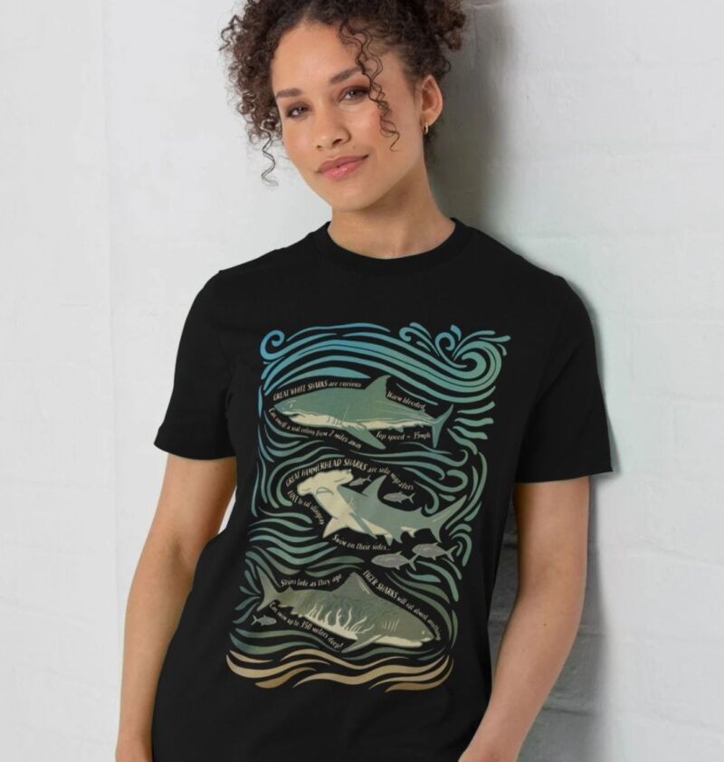 Great Sharks Fun Facts printed organic regular fit t-shirt - Image 2