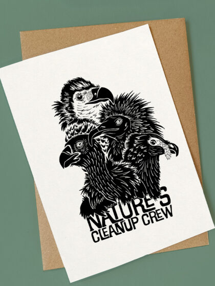 illustrated vultures monochrome card with natures clean up crew