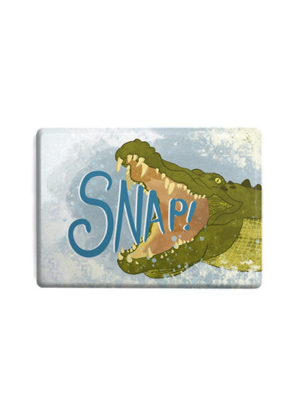Snap! Saltwater croc leaping out of the water illustrated rectangular magnet by Curious Kin