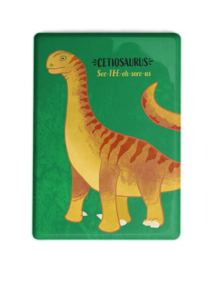 Illustrated rectangular magnet of a cetiosaurus sauropod by Curios Kin