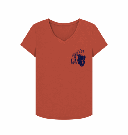 My Heart Beats in Fun Facts printed t-shirt, women's v-neck, (double sided print)