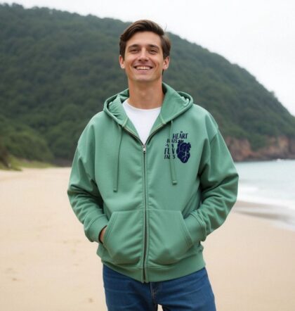 My heart beats in fun facts emblem zipped hoody
