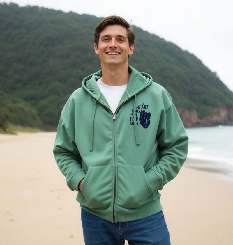 My heart beats in fun facts emblem zipped hoody
