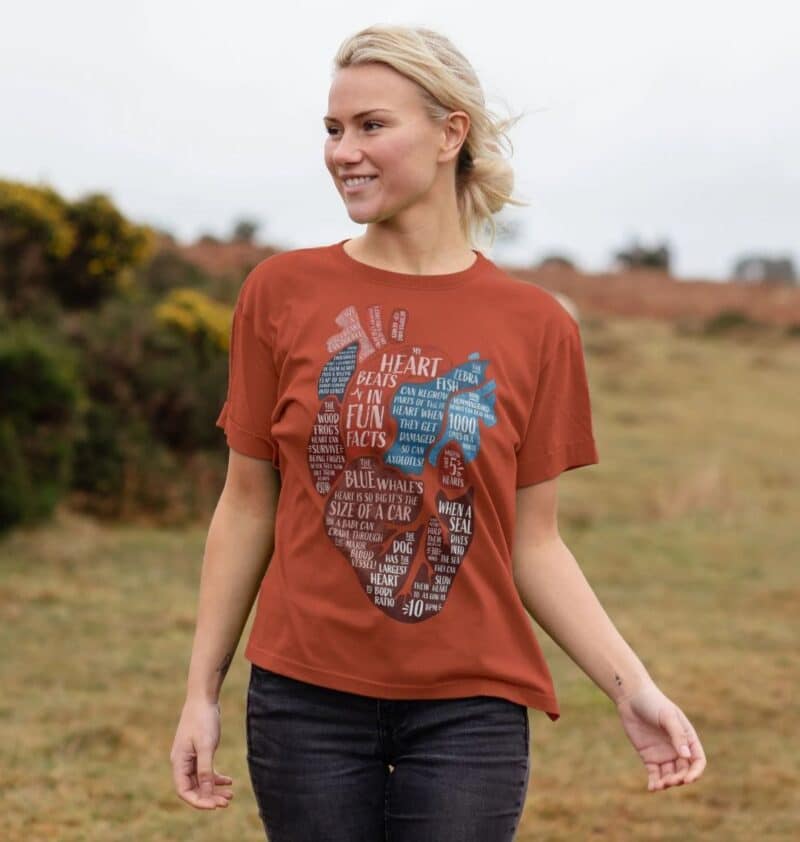 My Heart Beats in Fun Facts printed t-shirt, Women's Relaxed Fit, (front only) - Image 5