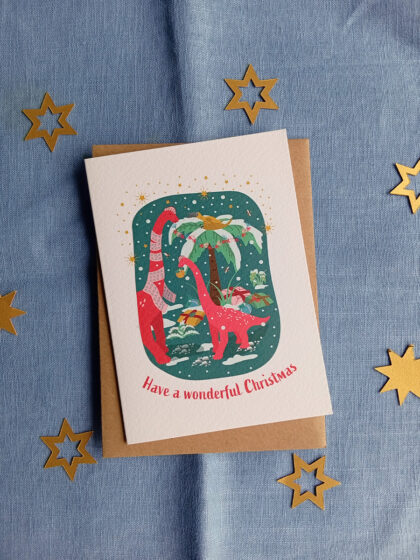 Christmas Brachiosaurus Dinosaur A6 Greetings Card