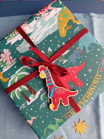 Christmas Dino (Brachiosaurus) Wooden Decoration