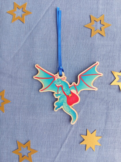 Christmas Dragon Wooden Decoration