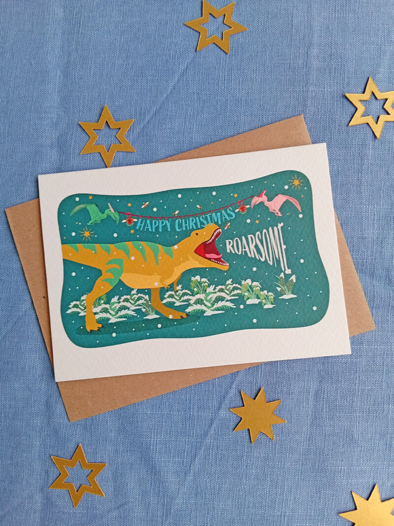T-rex Roarsome Christmas A6 Greetings Card
