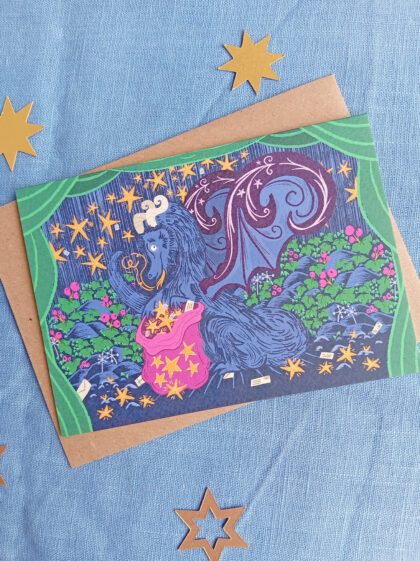 Christmas dragon postmaster card with kraft envelope