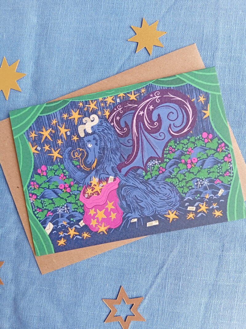 Christmas dragon postmaster card with kraft envelope