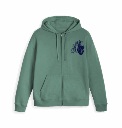 My heart beats in fun facts emblem zipped hoody, unisex