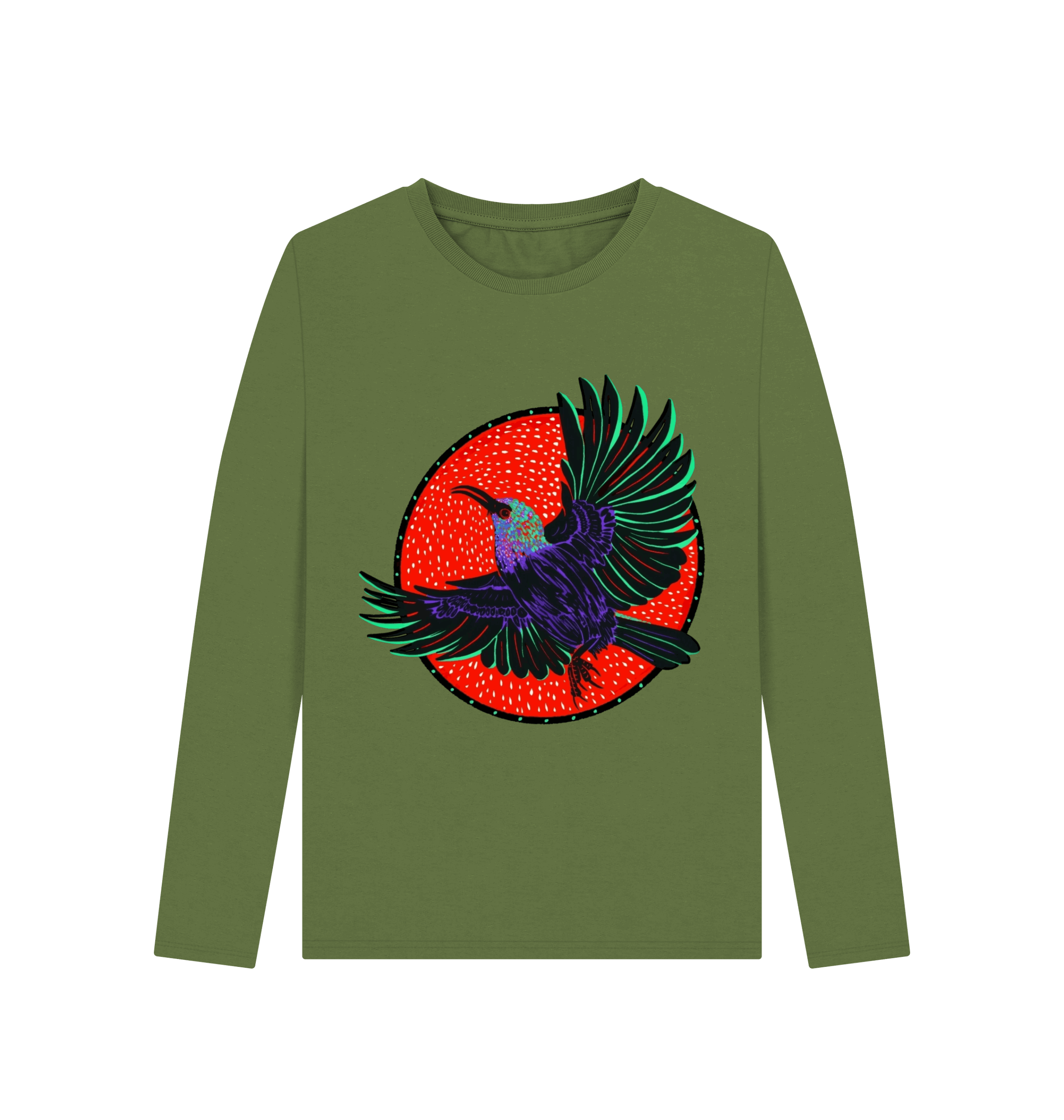 Palestinian Sunbird, green, long sleeved eco top