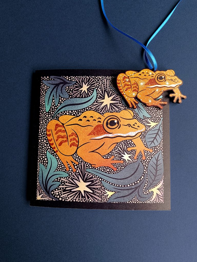 Alaskan wood frog card and decoration