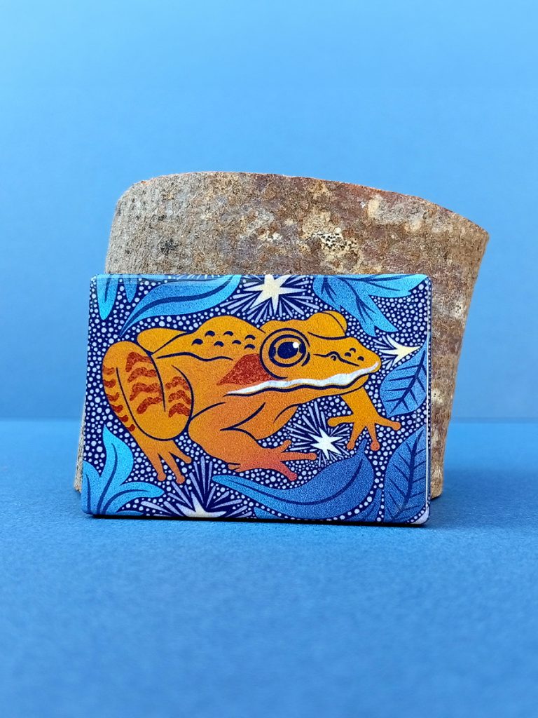 rectangular magnet with artwork of alaskan wood frog from frost keepers collection
