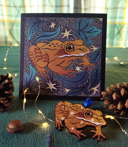 Alaskan wood frog card and decoration