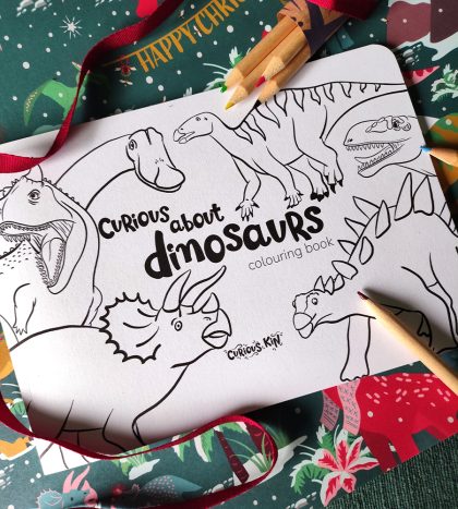 Front of Curious about dinosaurs colouring book