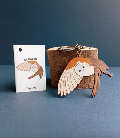 Barn Owl Wooden Keyring