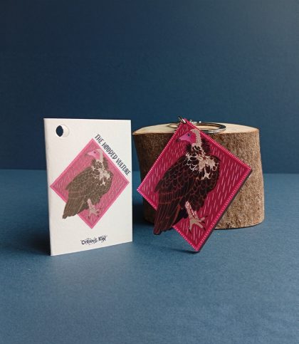 Hooded vulture wooden keyring