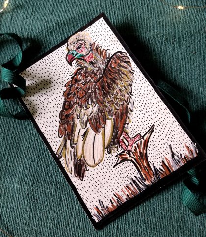 Only one exists human made hand drawn with pen and pencil white headed vulture perch a6