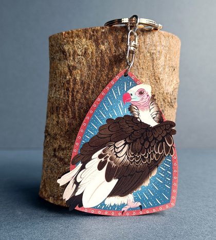 White-Headed vulture wooden keyring